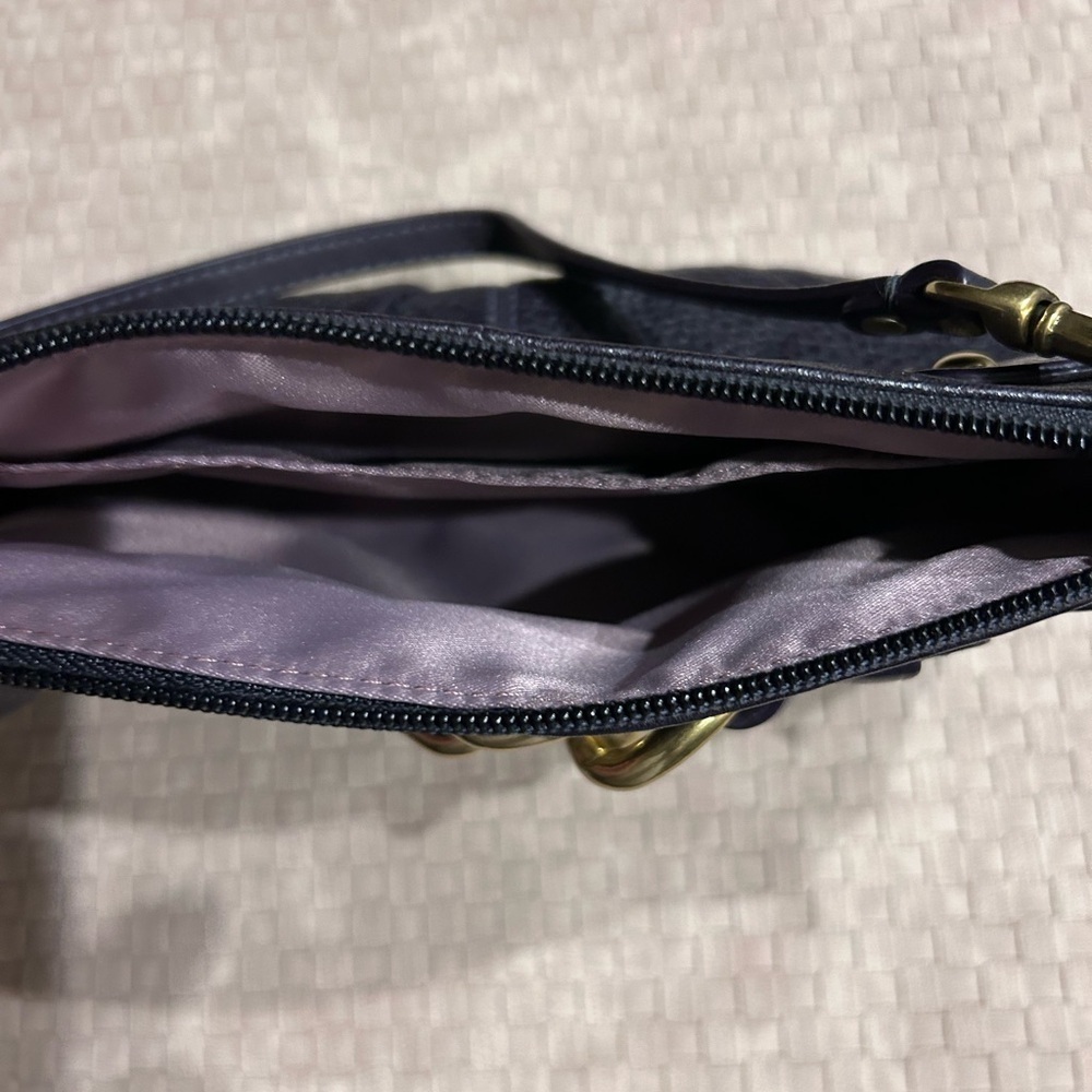 Coach Dark Purple and Gold Leather Wristlet with Chain Detail - Picture 4 of 4
